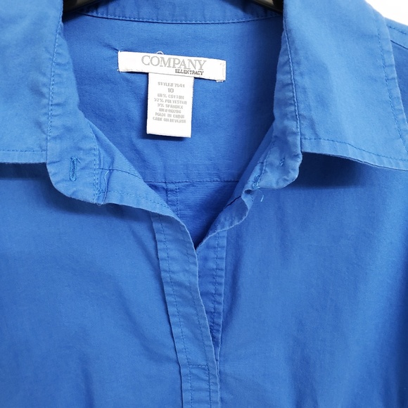 Ellen Tracy COMPANY Side-Zip Lg Sl Blue Blouse 10 - Picture 1 of 8